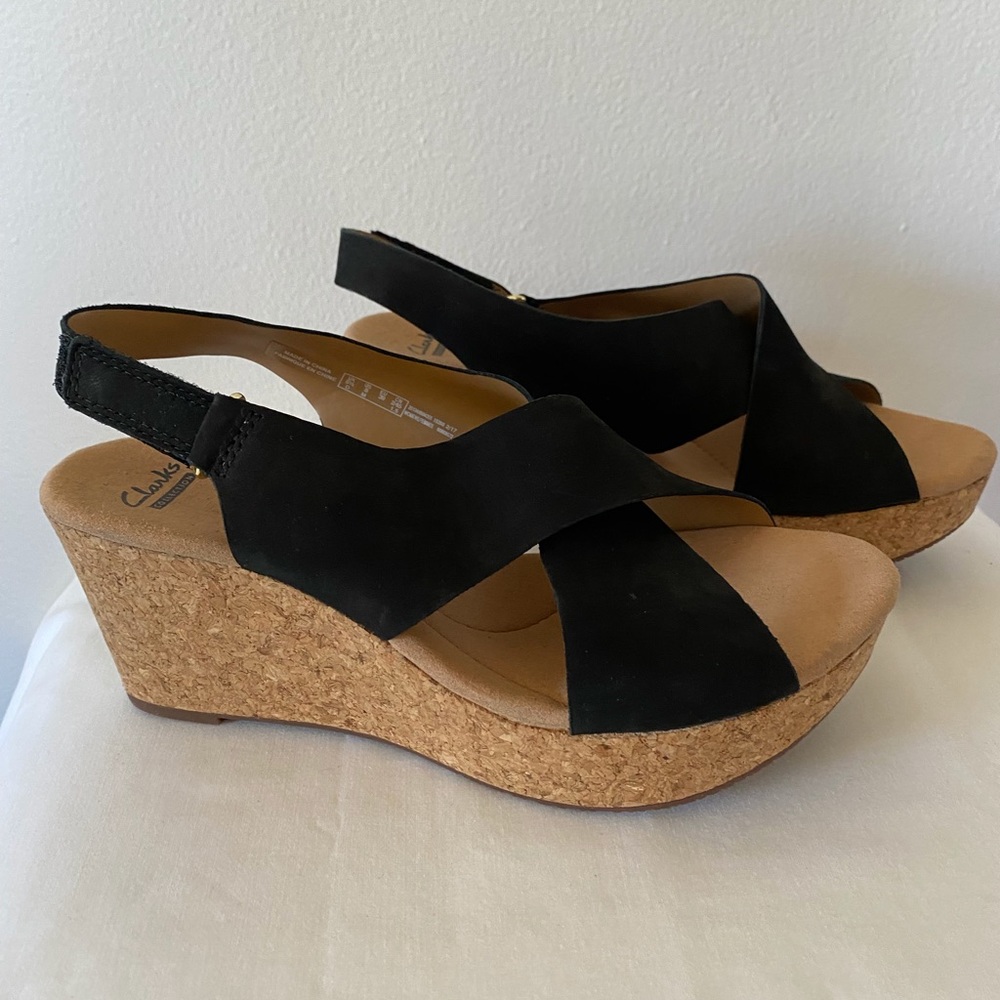 Clarks Black Suede Sandals 8